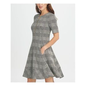 DKNY Black Print Fit And Flare Dress
